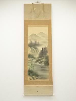 百川筆　山水　肉筆絹本掛軸